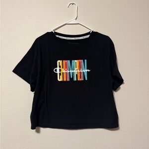Champion Women's Black Tee with Colorful Logo